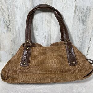 Fossil Genuine Classic 1954 Key Oasis Brown Straw & Leather Satchel Shoulder Bag
